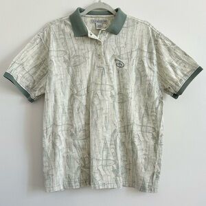 Vintage Disney x Izod Womens Leaf Print Golf Polo in Cream Green size X-Large